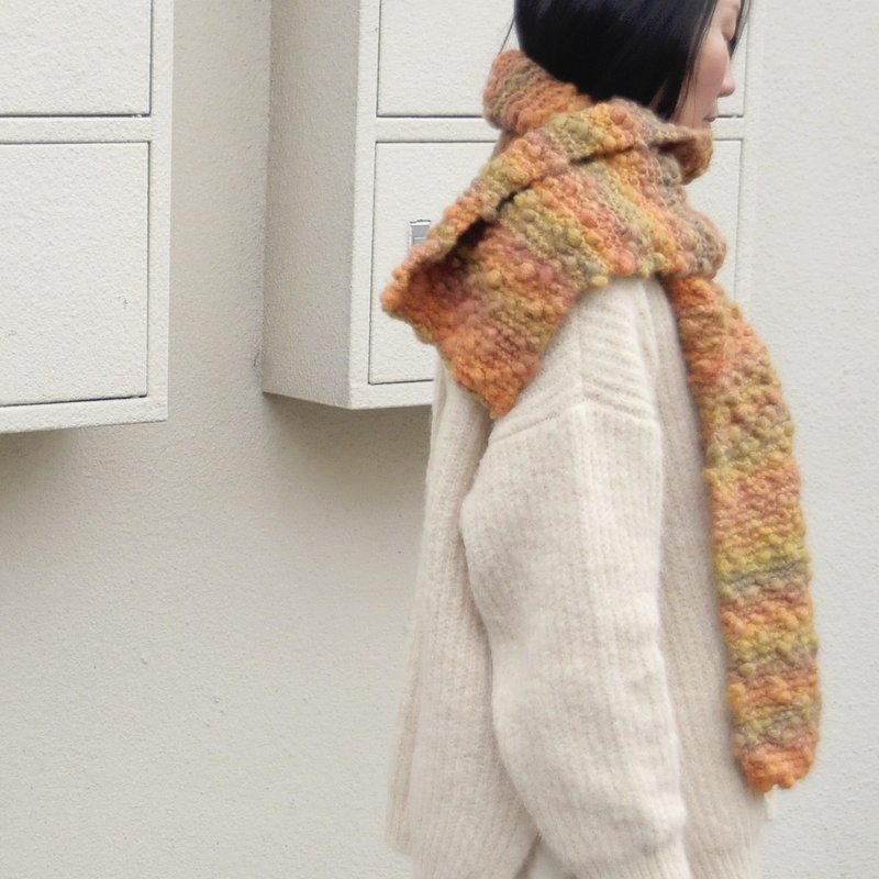 Orange Tangyuan Scarf / Handmade Knit Scarf / Imported Yarn Knit - Knit Scarves & Wraps - Wool Red