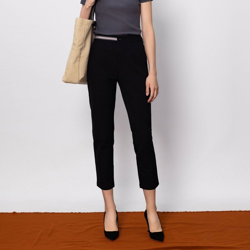 【Icare】單邊織帶裝飾黑色西裝長褲(M-L) | 女長褲 西裝長褲 - 女長褲 - 聚酯纖維 黑色