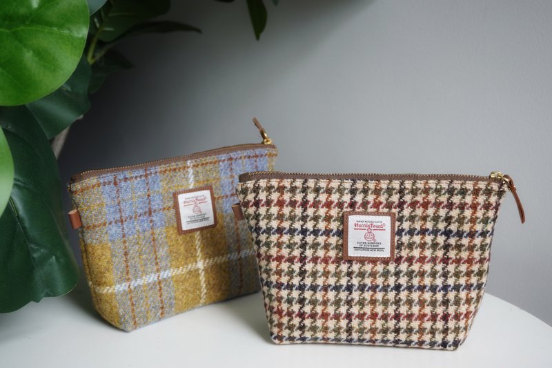 Harris tweed wool storage bag Harris tweed portable carry-on business trip cosmetic sundries bag - กระเป๋าเครื่องสำอาง - ขนแกะ 