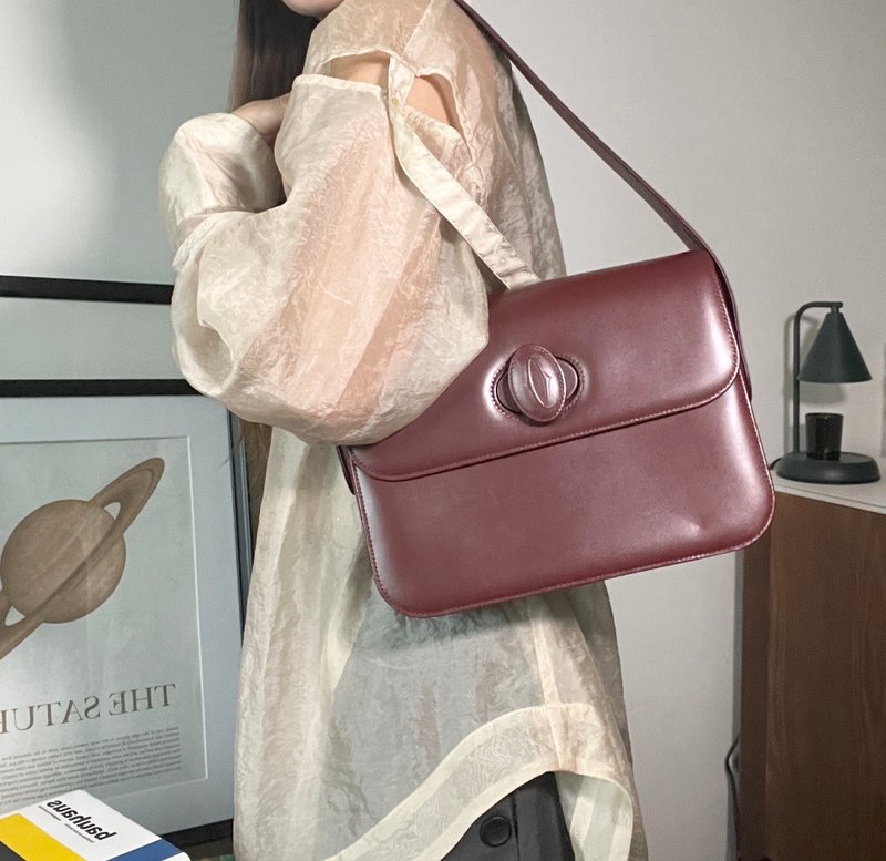 Cartier vintage shoulder bag 側背包 斜孭袋 日本中古vintage - 側背包/斜背包 - 真皮 紅色