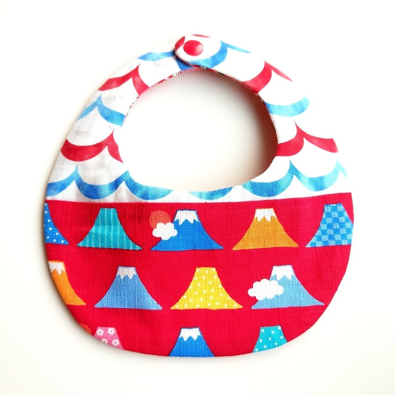 Six-layer yarn bib pocket - Red Mount Fuji x civet cat tumbler - Bibs - Cotton & Hemp 
