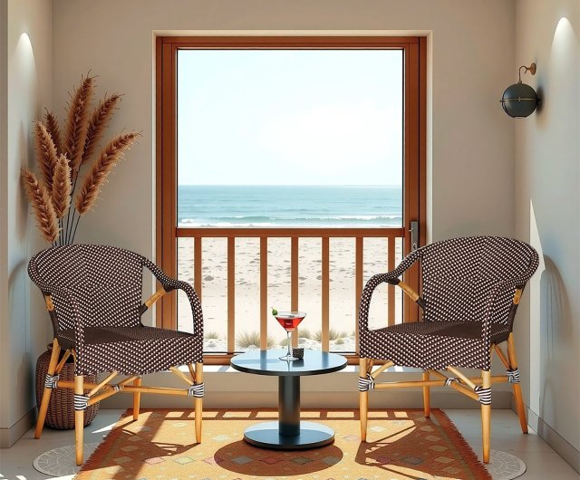 手作りのラタン製ダイニングチェア、バリ風アームチェア、天然ラタン