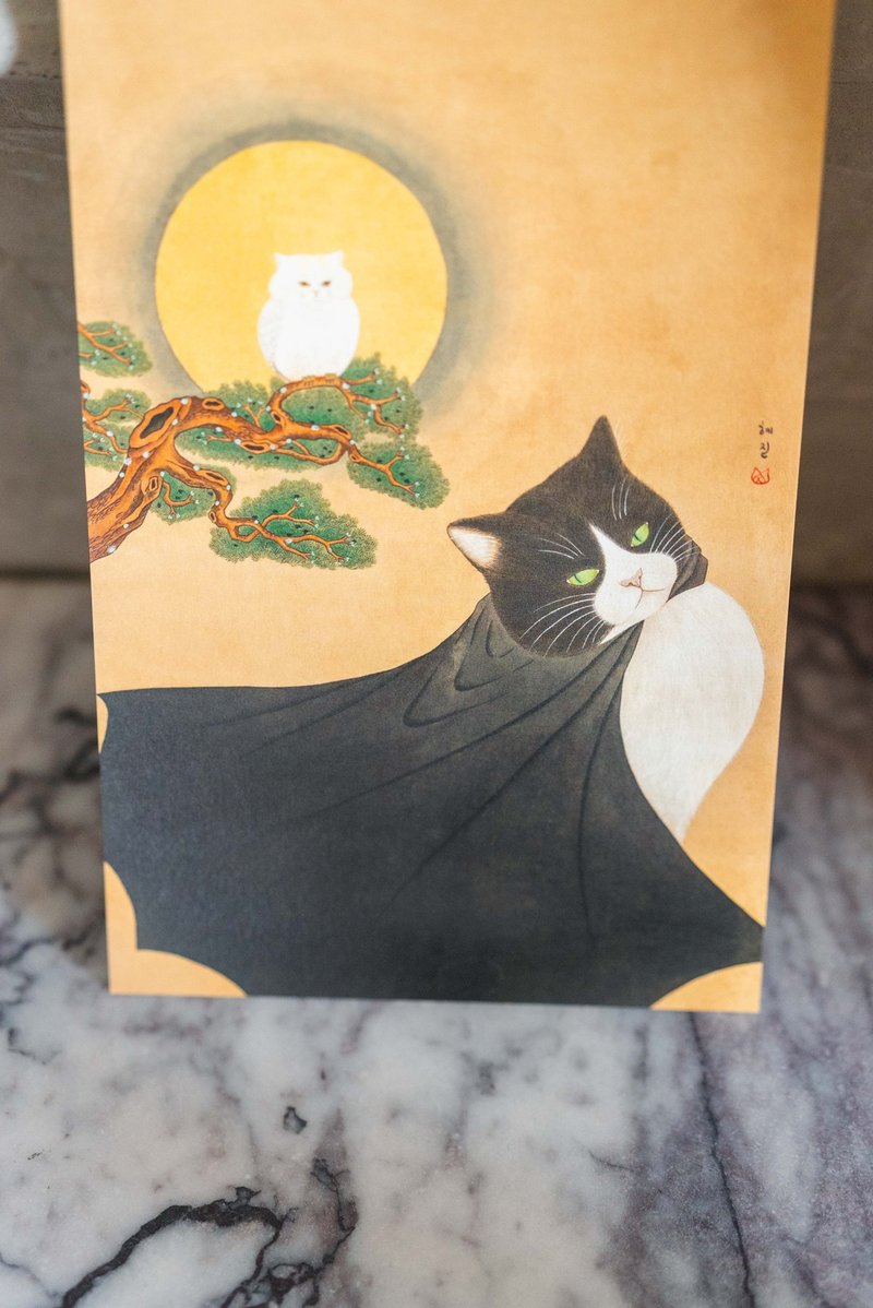拯救地球的貓咪蝙蝠俠英雄。韓國藝術家貓咪明信片　黑白貓系列 - 卡片/明信片 - 紙 