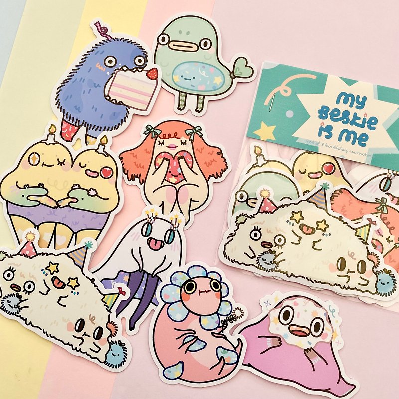 My Bestie is Me Sticker Pack | Set of 8 waterproof, birthday monster stickers - 貼紙 - 紙 多色