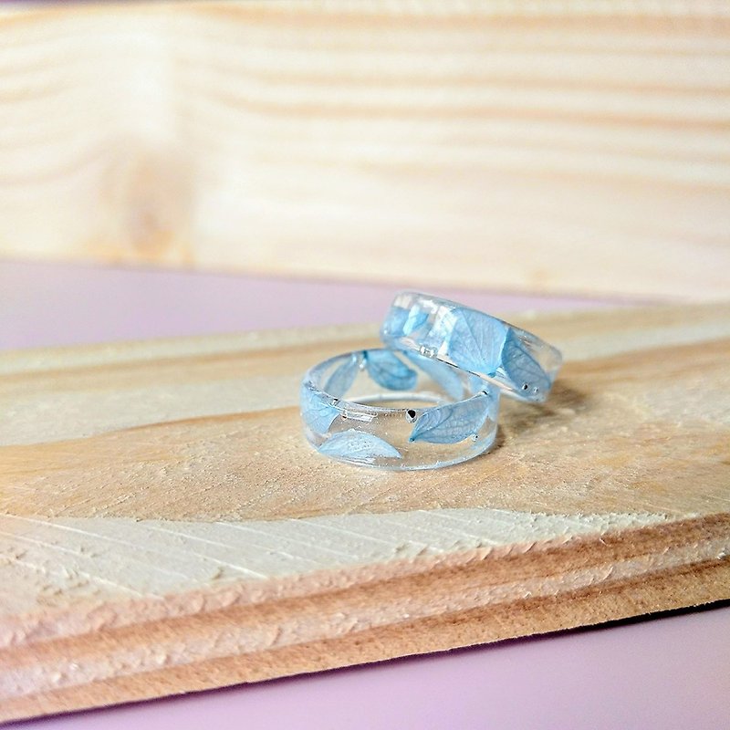 Hydrangea Ring Real Flower Ring Blue Dry Flower Resin Ring Transparent - General Rings - Resin Blue