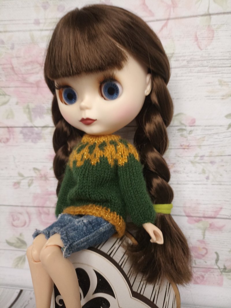 Green sweater for Blythe, Neo Blythe, Pullip and ozer similar size dolls. - Stuffed Dolls & Figurines - Wool Green