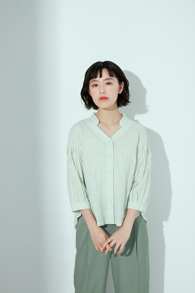Seifu Samara perspective crease cotton shirt Linen- Charlotte - Women's Shirts - Cotton & Hemp Green