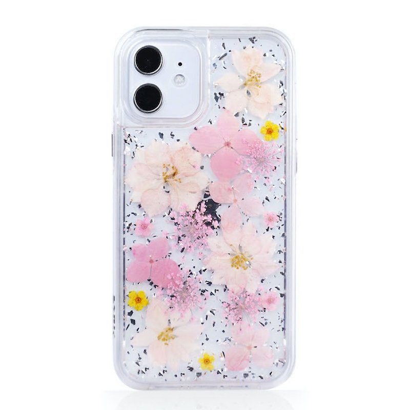Immortal flower mobile phone case first snow pink cherry iphone 14 13 12 pro max customizable name - เคส/ซองมือถือ - พืช/ดอกไม้ สีใส