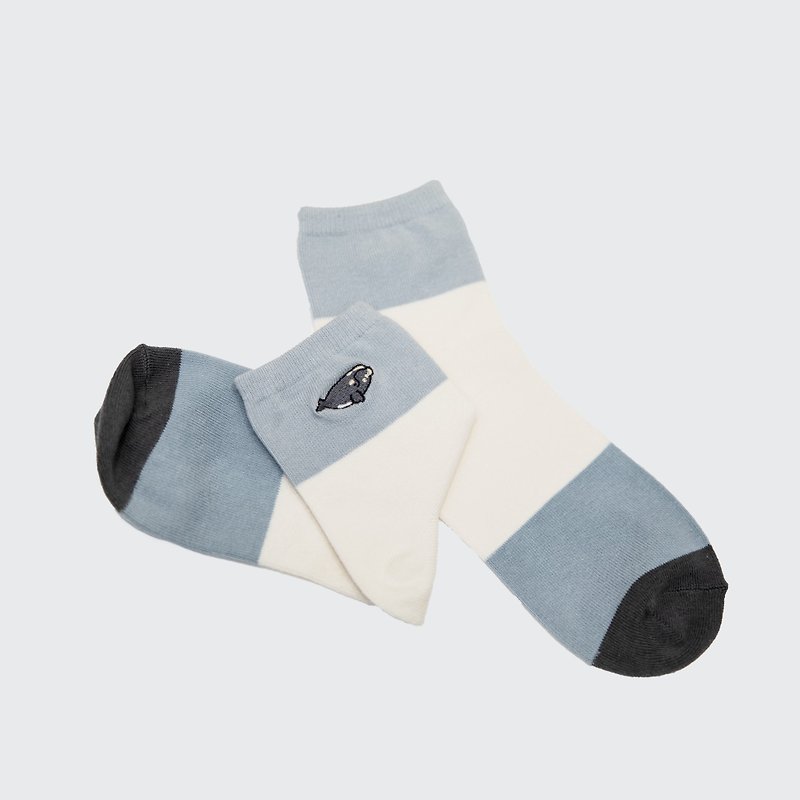 | Marine Life Embroidered Socks | Right Whale - Socks - Cotton & Hemp Multicolor