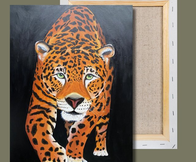 絵画 アクリル絵 額縁 キャンバス ジャガー 動物 原画 原画 ジャガー