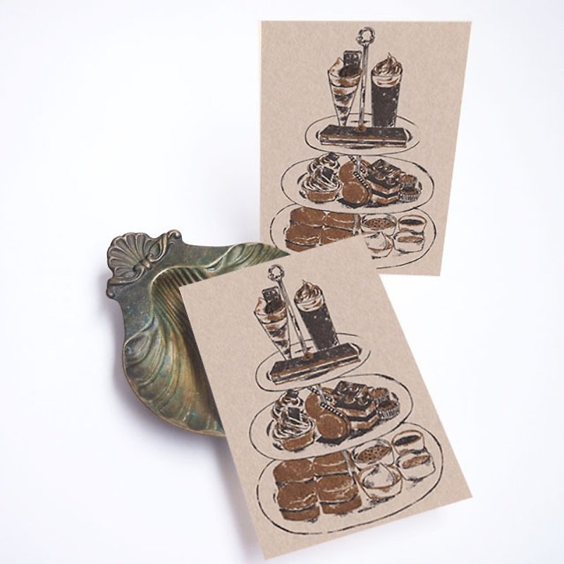 a chocolate afternoon tea : illustrated postcard - การ์ด/โปสการ์ด - กระดาษ สีนำ้ตาล