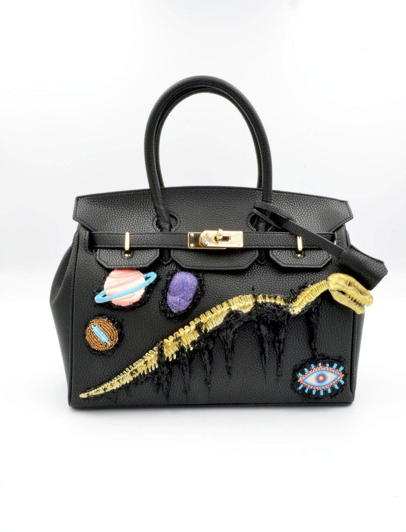 OBK Golden Dinosaur Bone Galaxy Alien Theme Black Platinum 35cm - Handbags & Totes - Other Materials Black