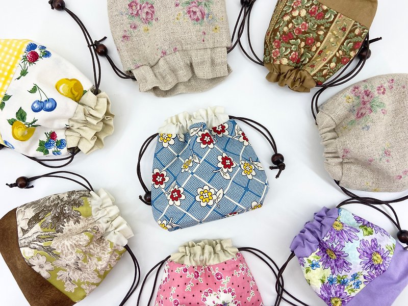 x cloth pocket x flower and plant series - Drawstring Bags - Cotton & Hemp Multicolor