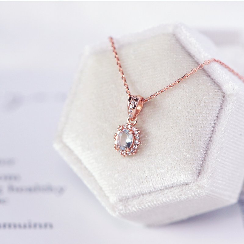 Top light aquamarine sterling silver Rose Gold necklace-necklace-March birthstone - สร้อยคอ - คริสตัล สีแดง