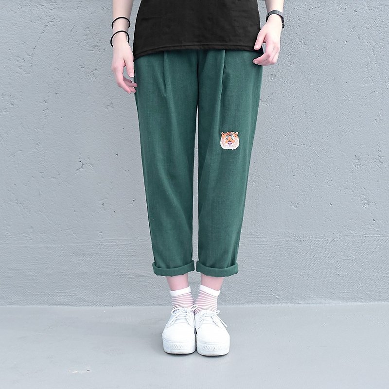 [Limited ten pieces] Suyan Huye - forest cool cotton and linen patch casual pants