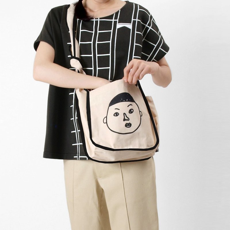 Big Head Male Classmate Strap Canvas Side Backpack - Messenger Bags & Sling Bags - Cotton & Hemp Multicolor