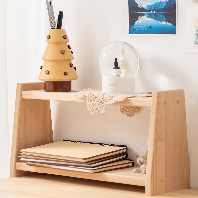 Log double-layer rack for storage, good helper, office and kitchen - Storage - Wood Yellow