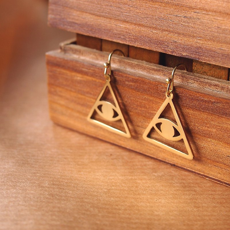 Eye of Horus brass earrings (Handmade) - Earrings & Clip-ons - Copper & Brass Gold