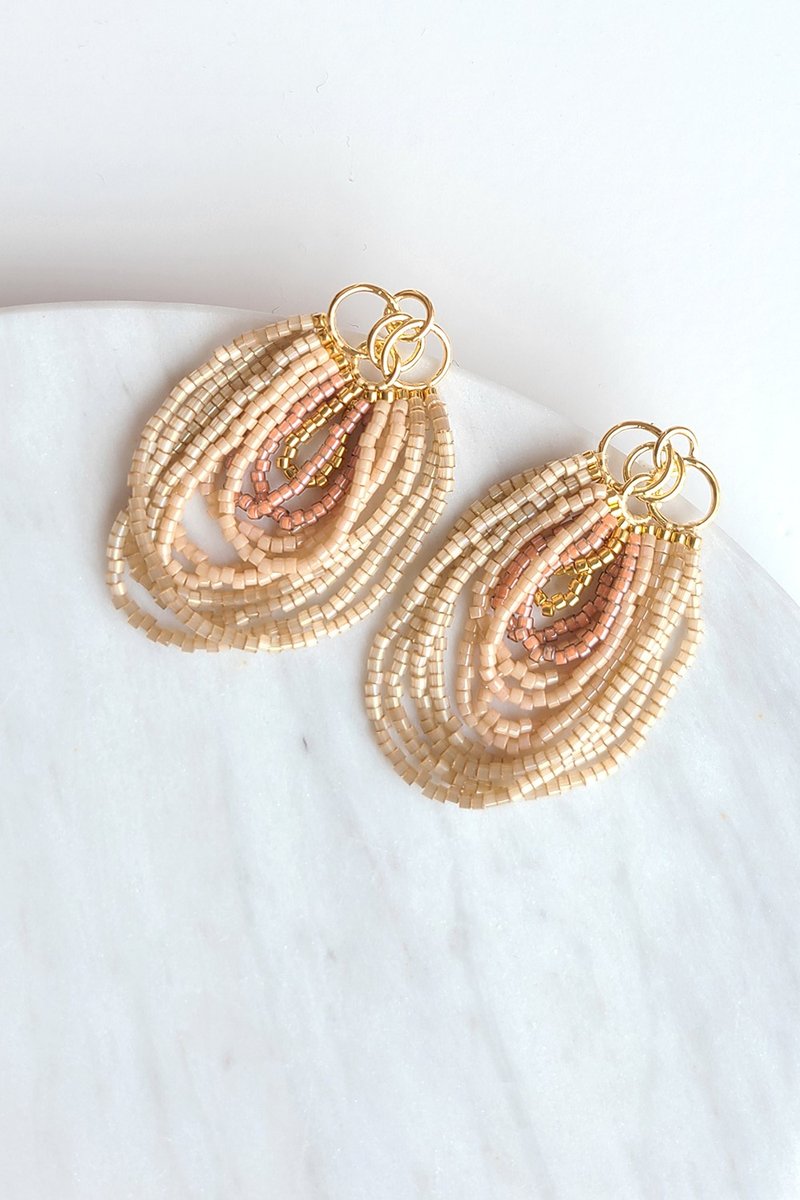 Beaded Multi Hoop Earrings - ต่างหู - วัสดุอื่นๆ สีกากี