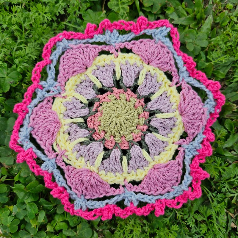 Mandala Flower Mat - Pink Flower - Items for Display - Cotton & Hemp Multicolor