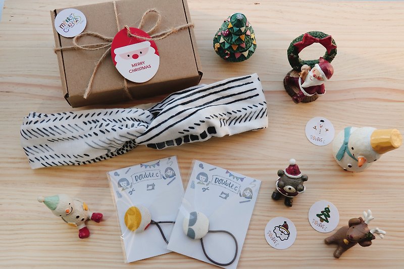 Homemade / Christmas gift box / headband + hair ring - เครื่องประดับผม - ผ้าฝ้าย/ผ้าลินิน ขาว