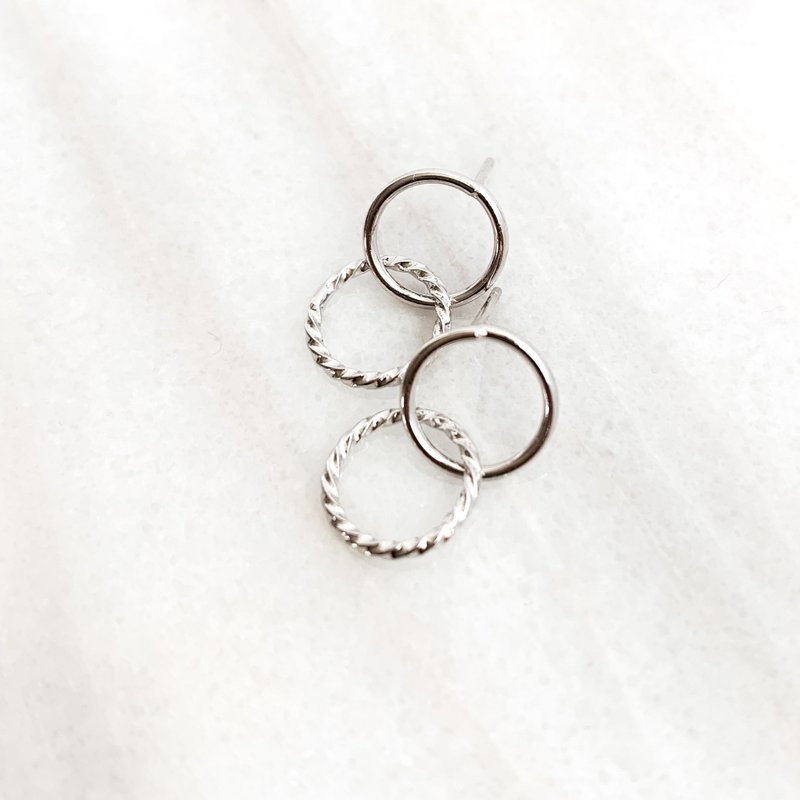 Double Ring Pierce silver n458 - ต่างหู - โลหะ สีเงิน