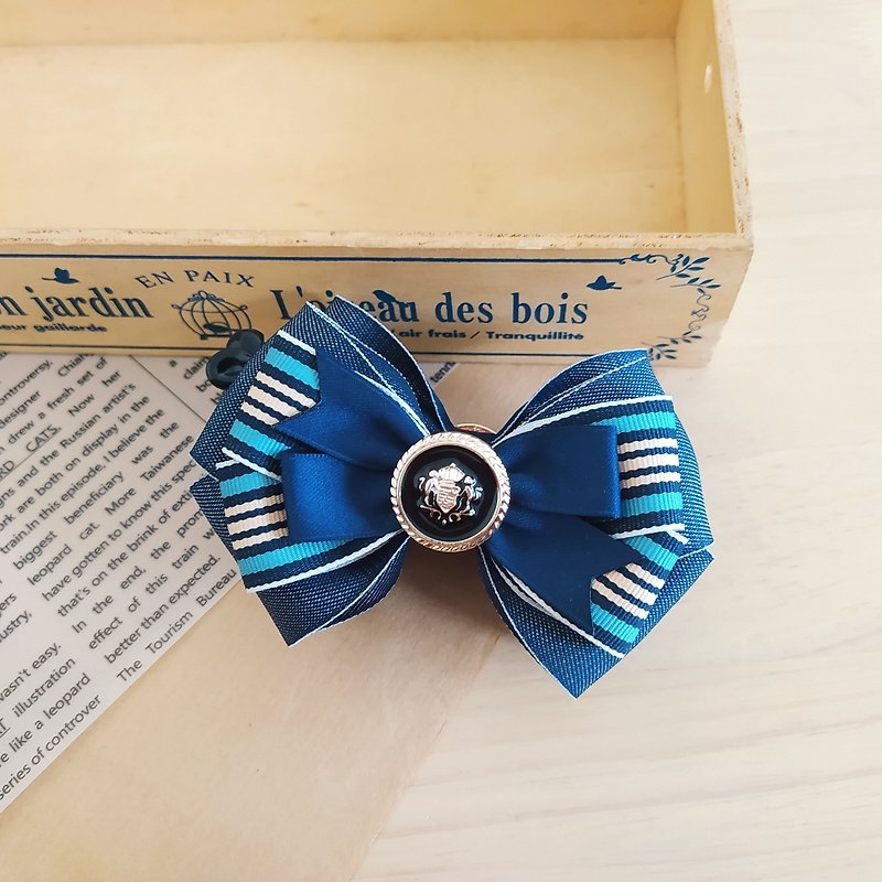 Casual style denim ribbon bow banana clip - เครื่องประดับผม - วัสดุอื่นๆ สีน้ำเงิน