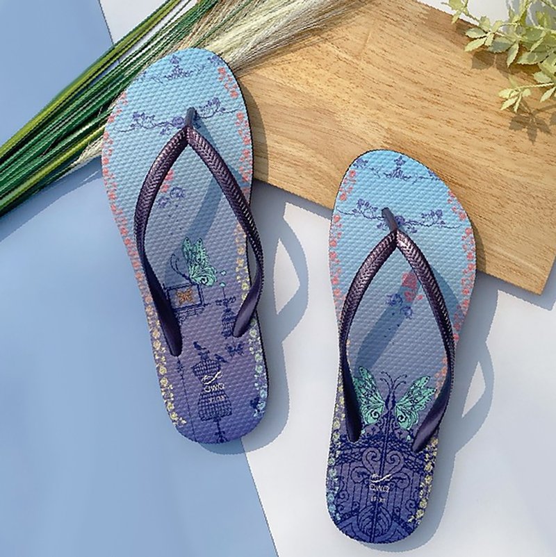 女生文創繪圖夾腳拖鞋 軟Q止滑耐磨人字拖鞋 -虹欄- - 拖鞋 - 橡膠 多色