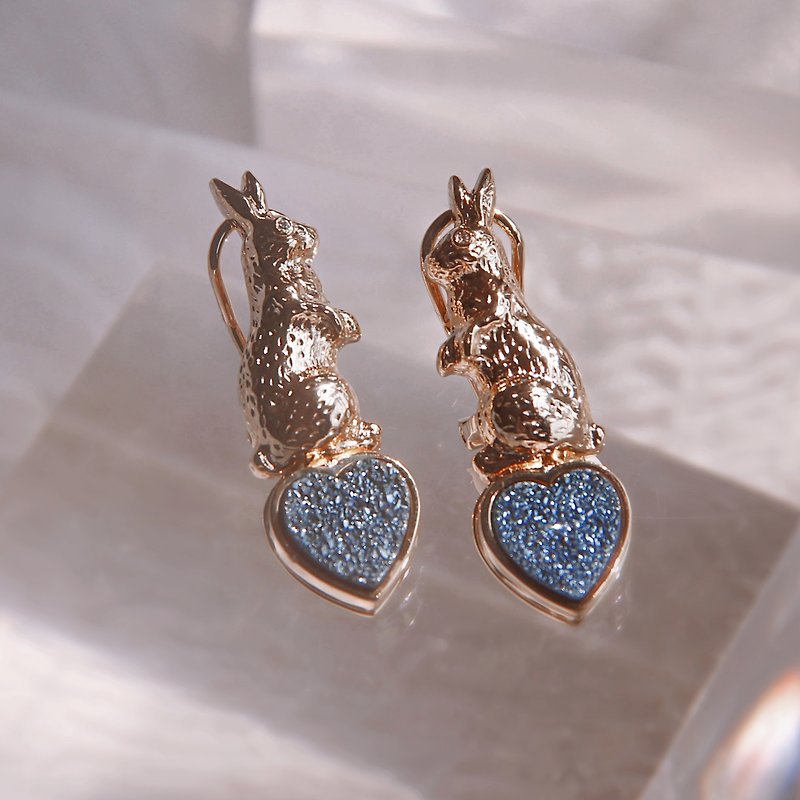 BLUE DRUZY GOLD CLIP ON EARRINGS - SWEET TALK - Earrings & Clip-ons - Other Metals Blue