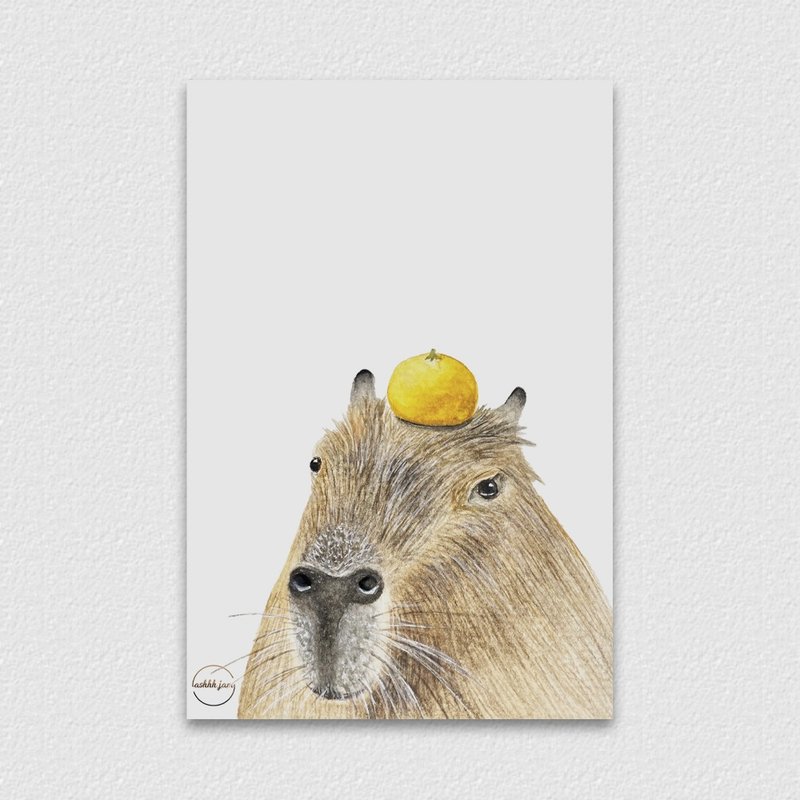 Watercolor illustration animal postcard - Capybara hand-painted watercolor illustration - การ์ด/โปสการ์ด - กระดาษ สีนำ้ตาล