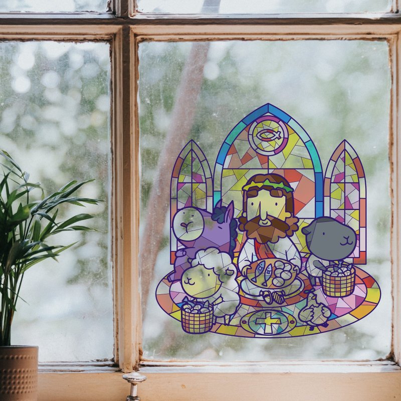 //New Product//Stained Glass Illustration Static Sticker - Wall Décor - Plastic 