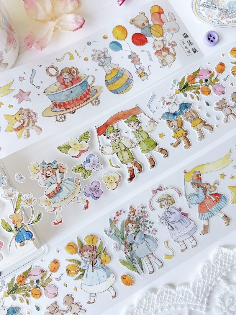 森楽隊 花と音のパレード PET & 和紙テープ (kiss-cut) - マスキングテープ・PET テープ - その他の素材 多色