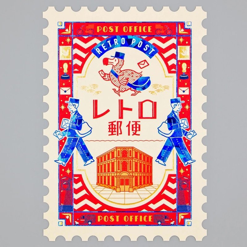 Obiwan 郵票造型明信片 復古郵件 - 卡片/明信片 - 紙 紅色