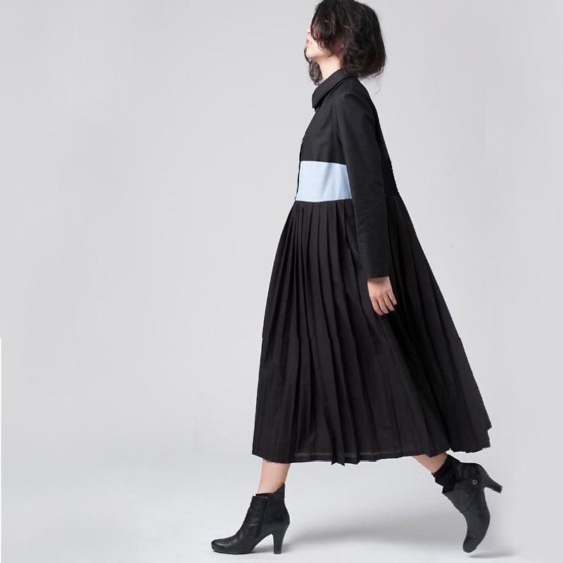 【DRESS】百摺襯衫式洋裝 - 洋裝/連身裙 - 棉．麻 黑色