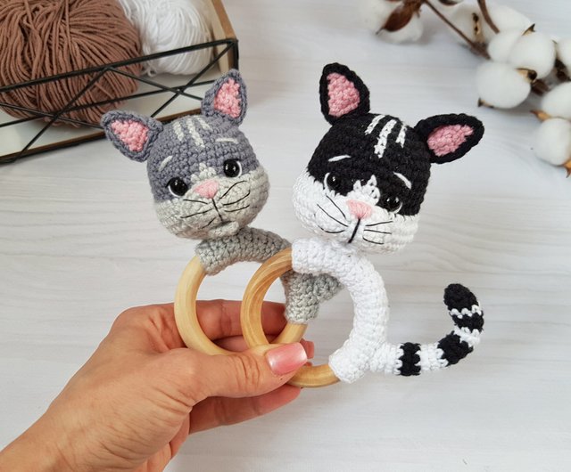 がらがらかぎ針編みの猫柄、あみぐるみ猫、猫ぬいぐるみ、子猫の