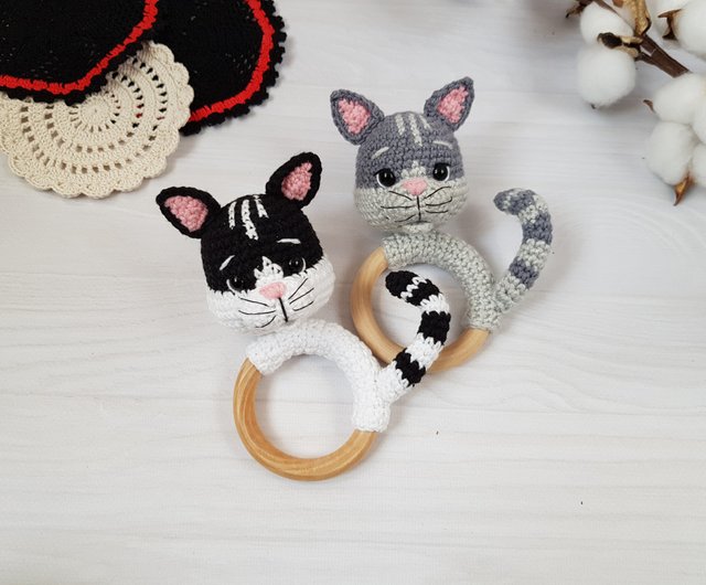 がらがらかぎ針編みの猫柄、あみぐるみ猫、猫ぬいぐるみ、子猫の