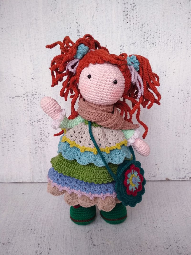 Waldorf wonderful crocheted doll. Knitted doll in lace dress. Interior doll toy. - ตุ๊กตา - ผ้าฝ้าย/ผ้าลินิน สีเขียว