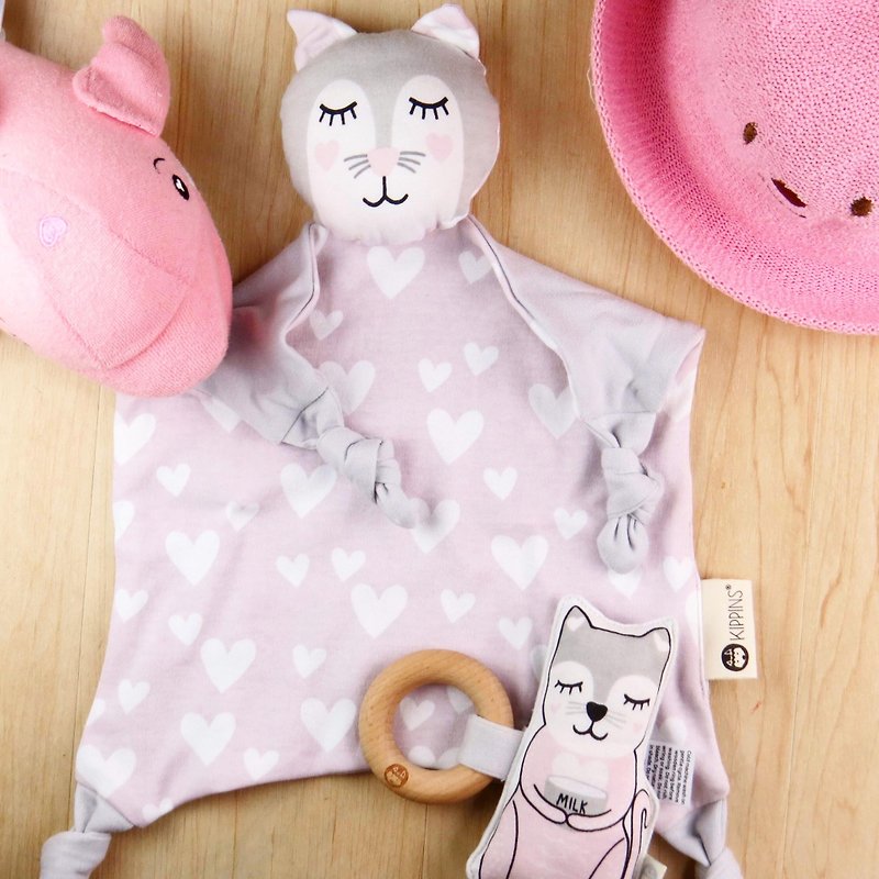 澳洲Kippins有機棉安撫巾 – 凱蒂小貓 Kitty KIPPIN 新設計 - 圍兜/口水巾 - 棉．麻 粉紅色