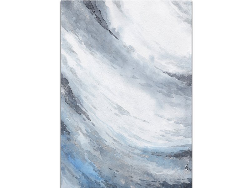 Sea Wave Painting Ocean Original Art Abstract Watercolor Hand-Painted - โปสเตอร์ - กระดาษ สีน้ำเงิน
