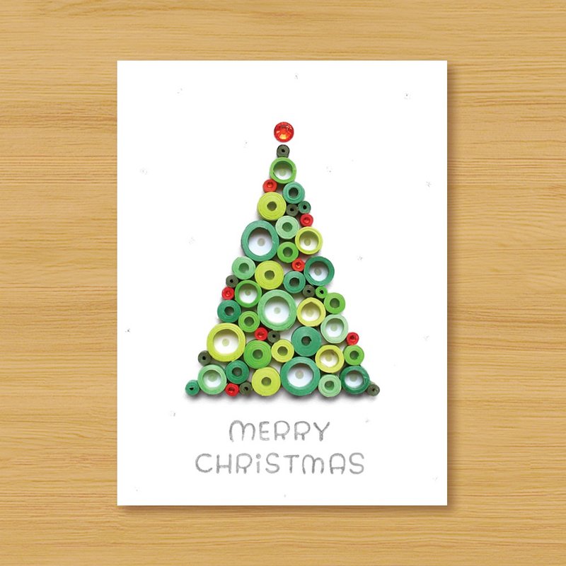 Handmade Rolled Paper Cards_ Blessings from afar-Small Circle Christmas Tree-Christmas Card - การ์ด/โปสการ์ด - กระดาษ สีเขียว