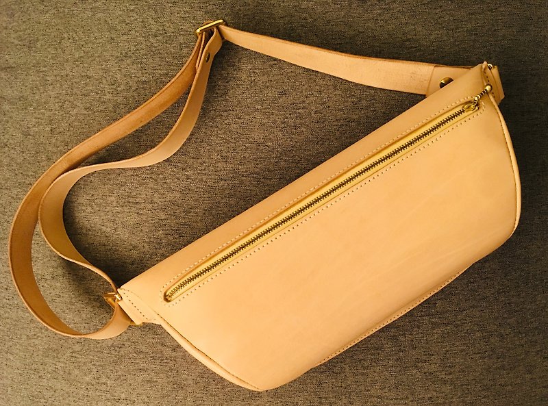 Cowhide oblique shoulder belt bag (including strap) - Messenger Bags & Sling Bags - Genuine Leather Khaki