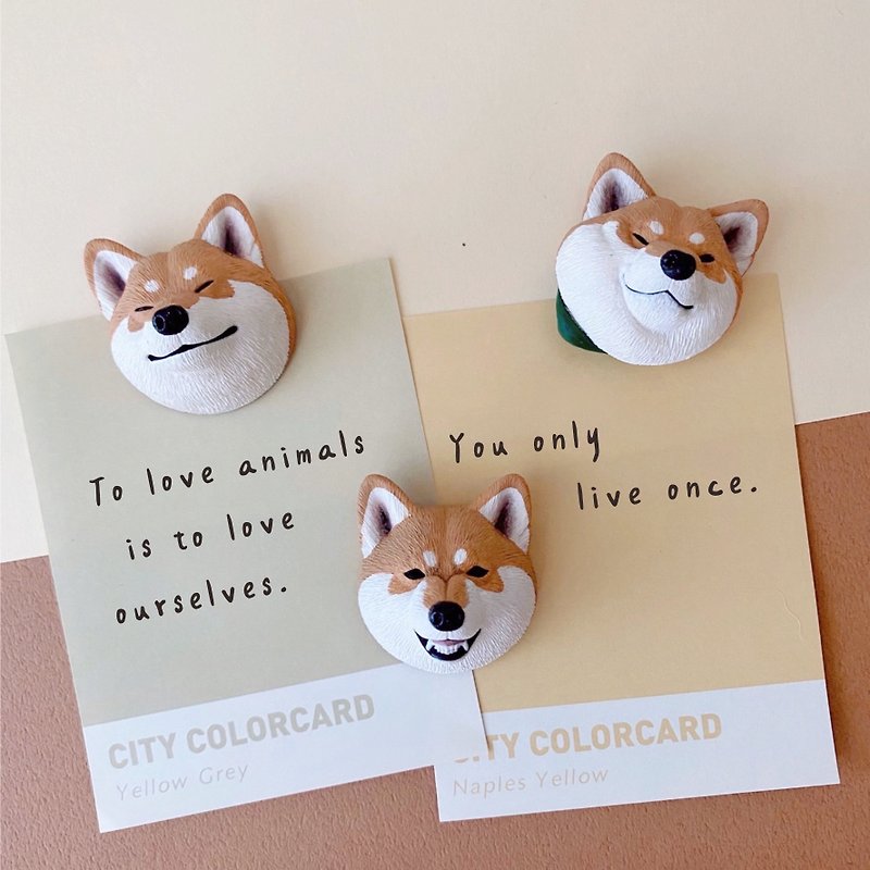 Shiba Inu Magnet Dog Head Magnet Shaped Magnet Office Healing Object - Magnets - Resin Brown