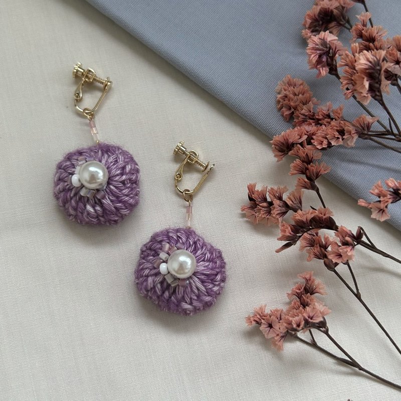 Earrings - Purple Pearl Tone - Braided Earrings (Ear Needles/ Clip-On) - Earrings & Clip-ons - Other Materials Purple