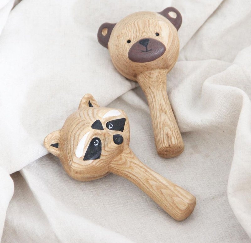 Wooden rattle, wooden toys for toddlers,gift baby shower, first toy,gift newborn - 彌月禮盒 - 木頭 咖啡色