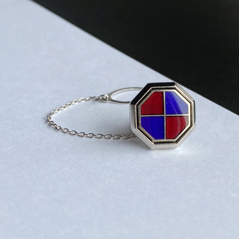 八角【ガーネット×ブルー Garnet×Blue】七宝焼のタイタック ラペルピン 丹銅メタル七宝 - 領帶/領帶夾 - 其他材質 