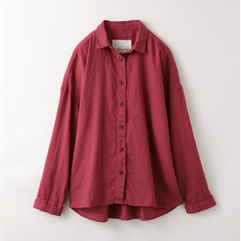 Botanical Dye Hawthorn Stain Soft cotton seed loose shirt - เสื้อเชิ้ตผู้หญิง - ผ้าฝ้าย/ผ้าลินิน สีแดง