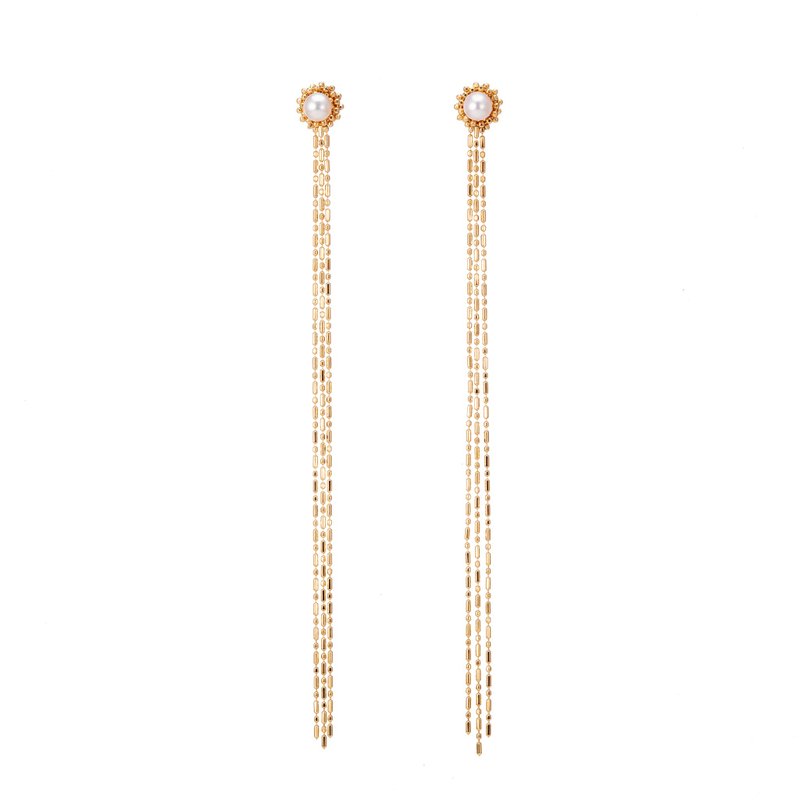 18K Little Sun AKOYA Pearl Earrings Tassel Version - ต่างหู - เครื่องประดับ สีทอง