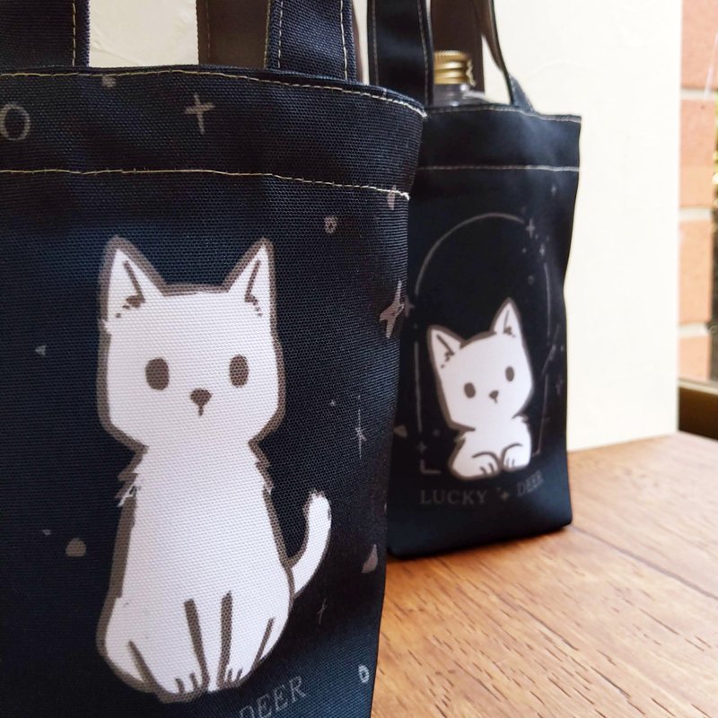 飲料小提袋 // 白貓 - 手提包/手提袋 - 其他人造纖維 黑色