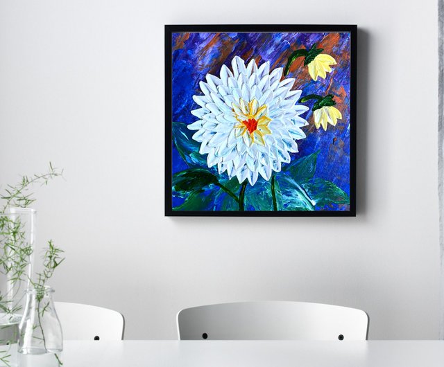 アクリル画白いダリア