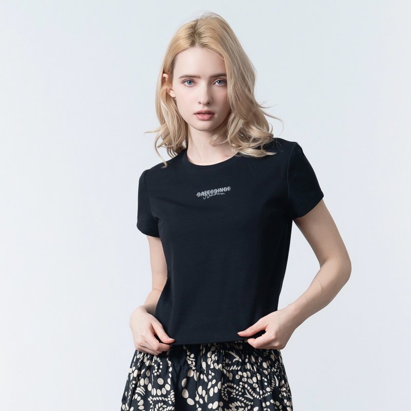 【MEDUSA】極簡素黑收腰字母T恤(M-XL) | 收腰顯瘦 女休閒上衣 - 女 T 恤 - 棉．麻 黑色